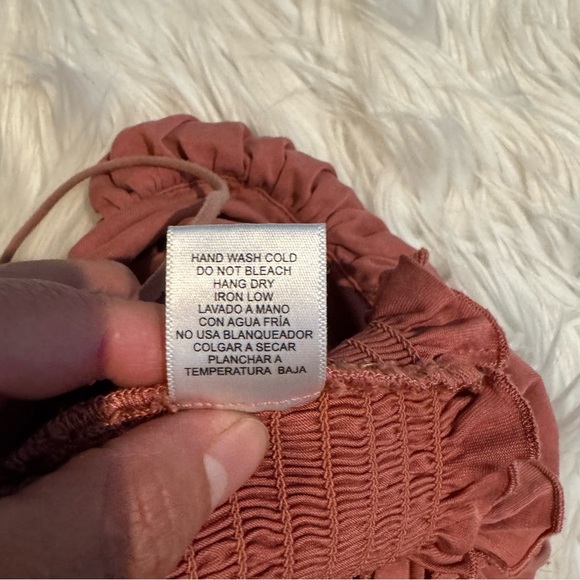 Rust Smocked Crop Cami Top Women’s Small Adjustable Straps Ruffle Hem Boho - Picture 4 of 4